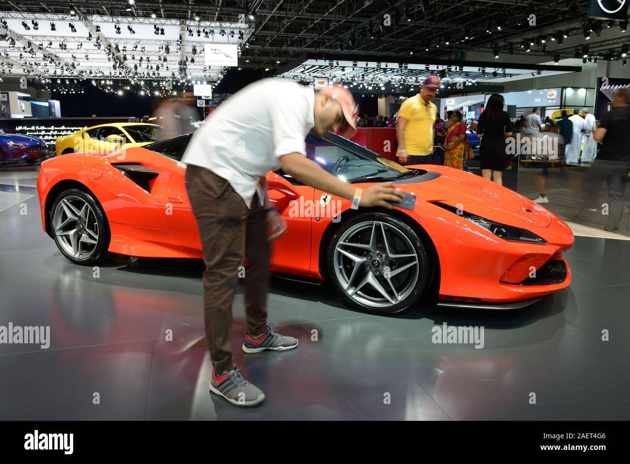 DUBAI, UAE - NOVEMBER 17: The Ferrari F8 Tributo sportscar is on Dubai Motor Show 2017 on November 17, 2017 Stock Photo
