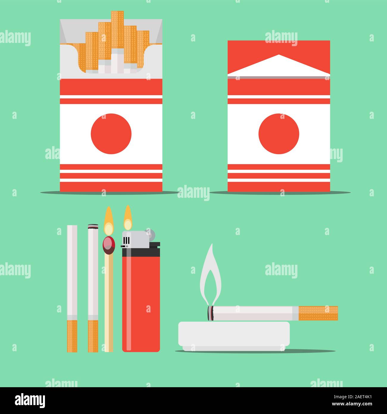 cigarette, match and lighter Stock Vector