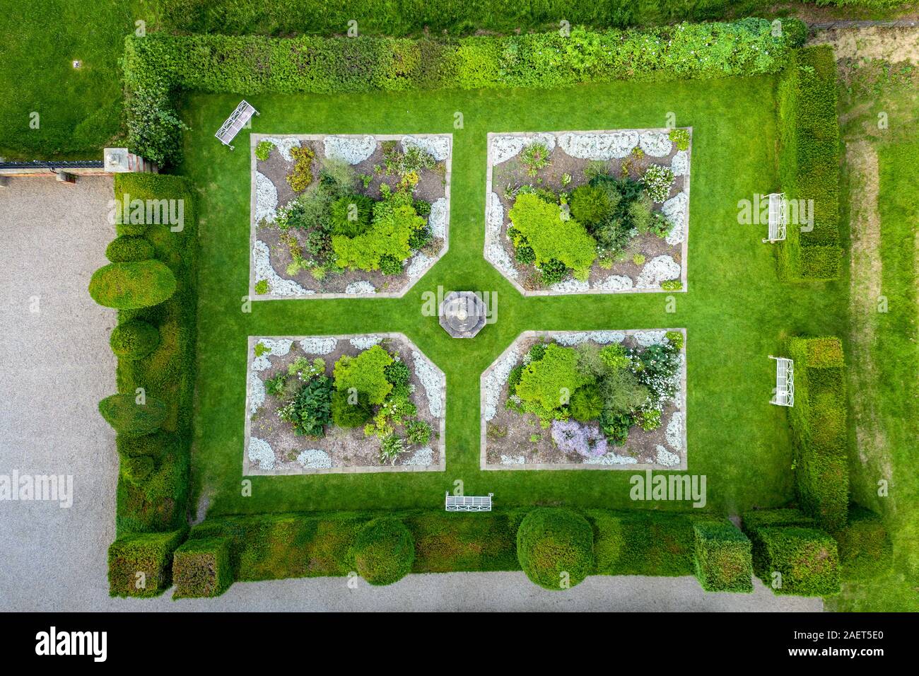 The ornamental shrubbery on the grounds of Kiplin Hall, Yorkshire, United Kingdom. Stock Photo