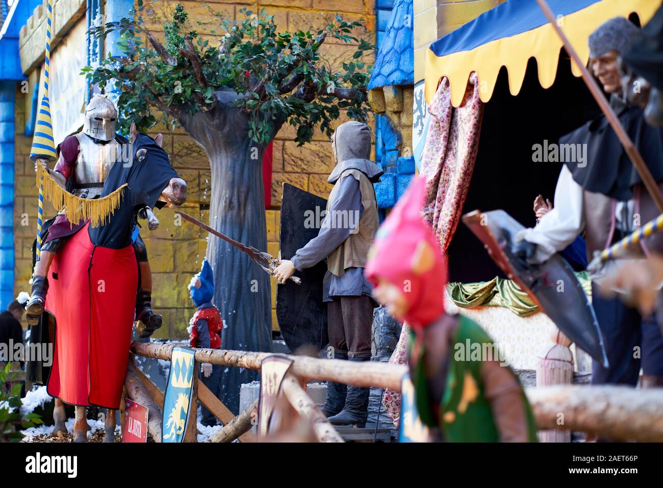 A medieval jousting scene at the Christmas fair in Torrejon de Ardoz, Spain Stock Photo