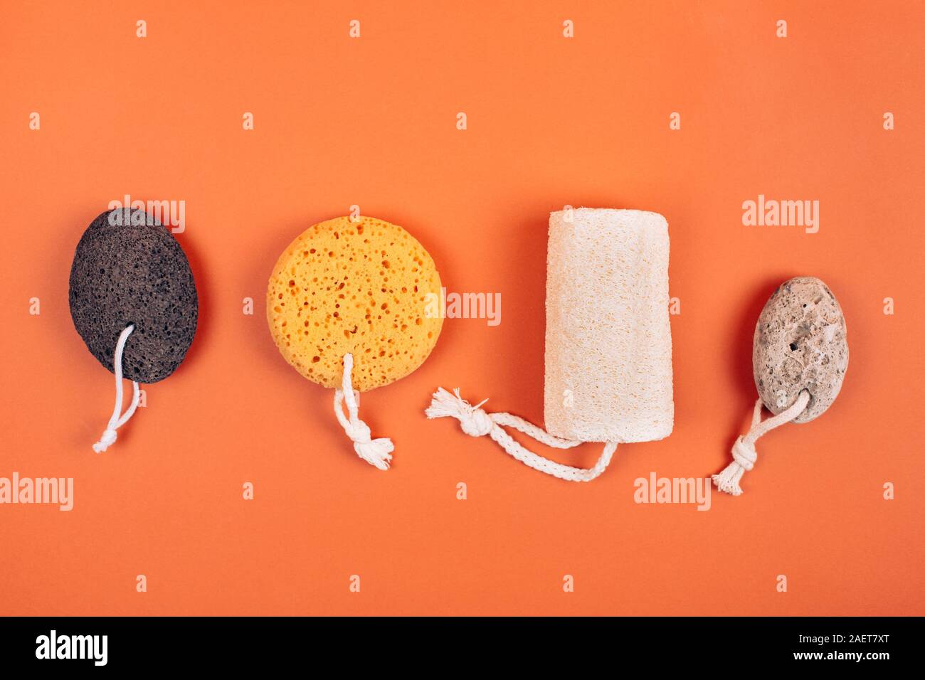 Different types of zero waste sponges for body care. Concept of eco friendly supplies for self