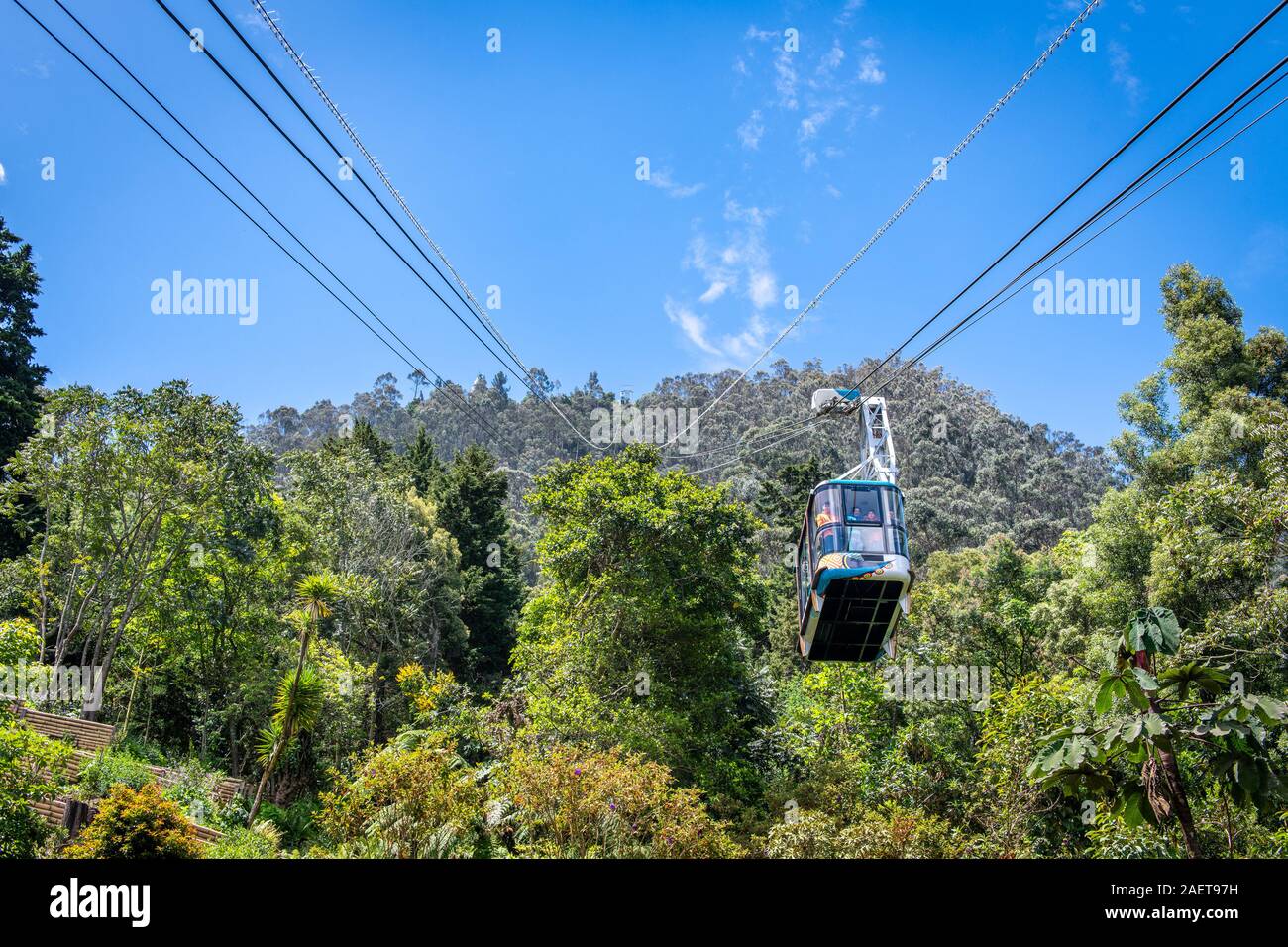 Tourists riding up Mount Monserrate by cable car , Bogot‡ , Colombia Stock Photo