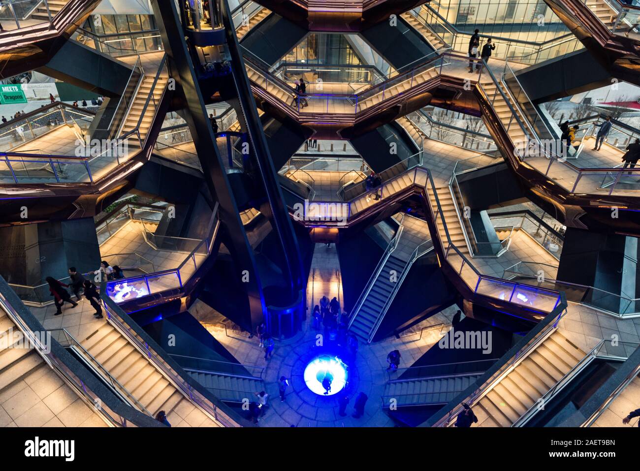 New York, NY - March 15 2019: Inside of the vessel in the hudson yards during the evening Stock Photo