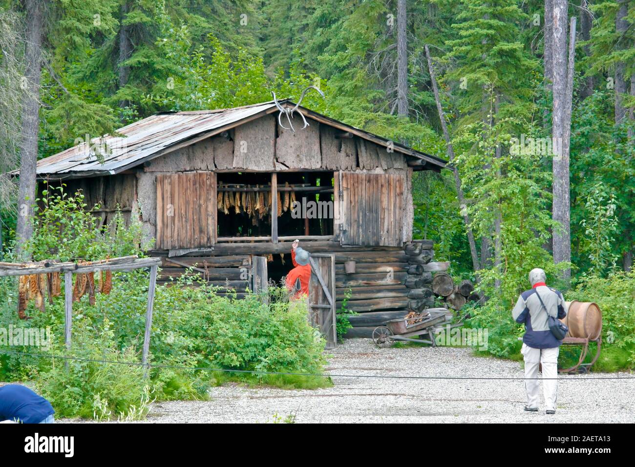 Athabascan native fish drying house at the Chena Indian village on the Chena River in Fairbanks
