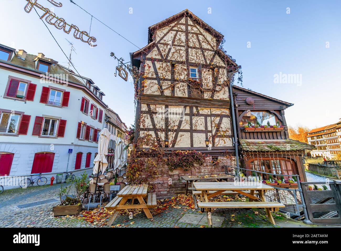 Traditional half-timbered houses in La Petite France, Strasbourg, Alsace, France Stock Photo