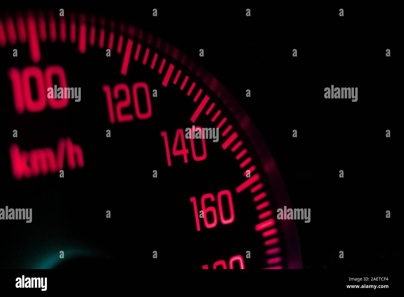 a macro view of the speedometer in the vehicle with numbers and scale Stock Photo