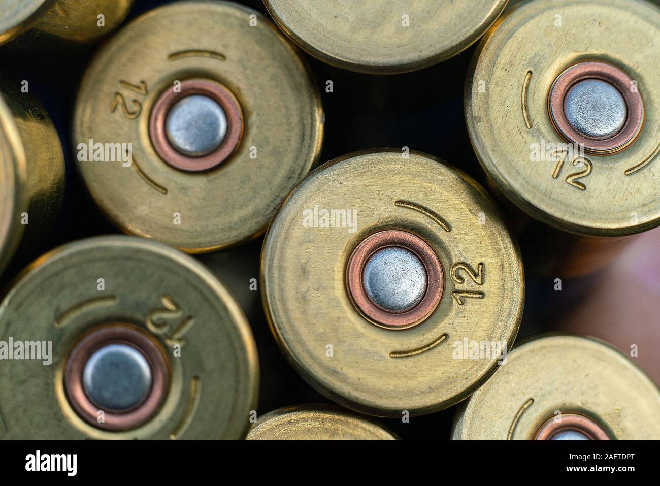 a macro view of the bullets for hunting rifle of twelve caliber Stock ...