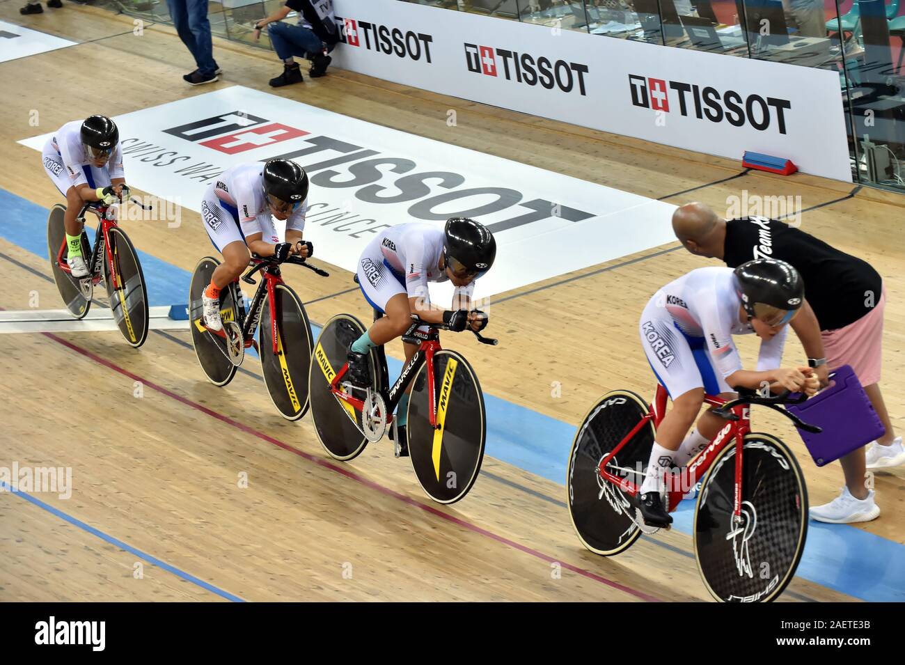 Cyclists compete at the 2019-2020 Tissot UCI Track Cycling World Cup in Hong Kong, China, 29 November 2019. Stock Photo