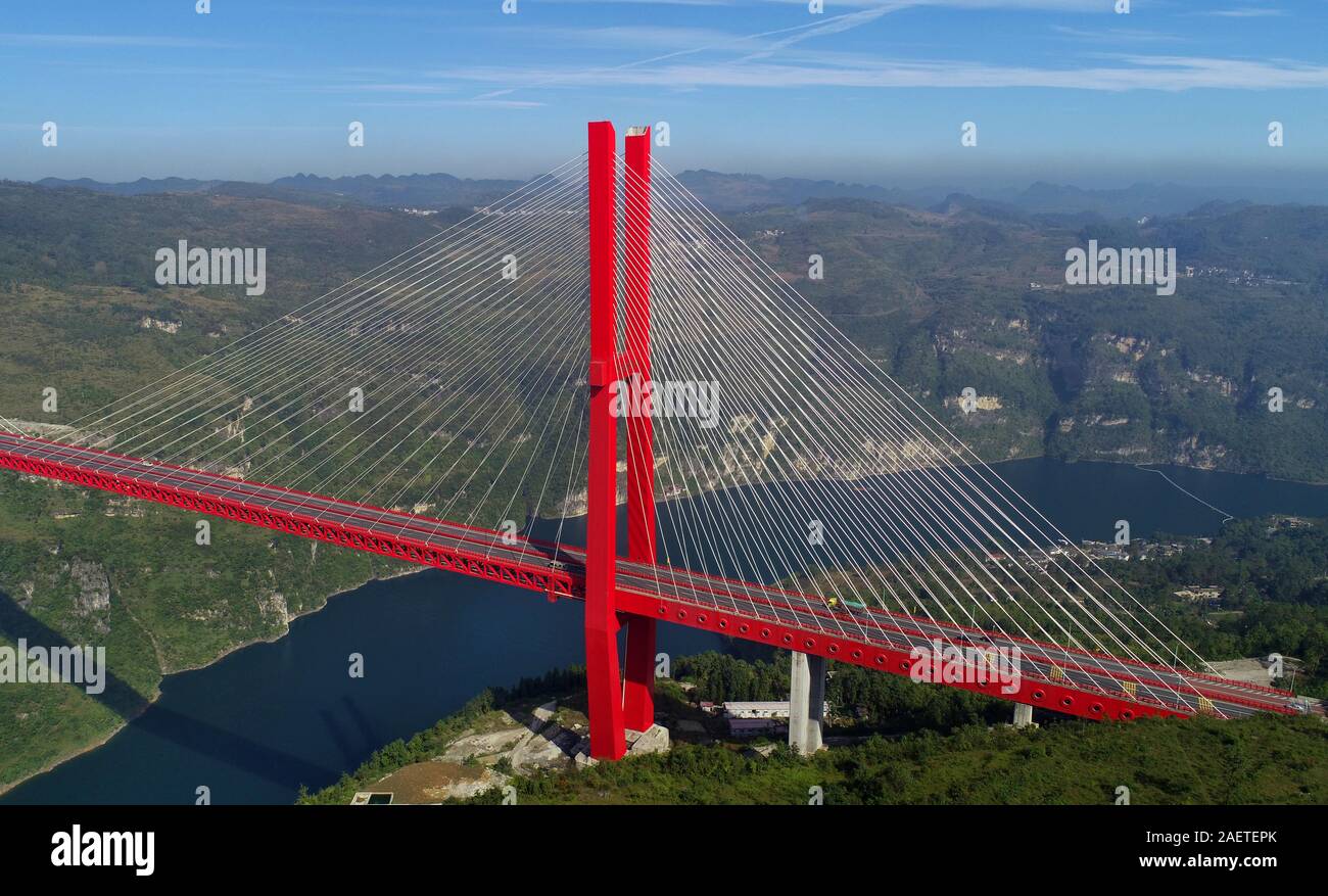 An aerial view of the Yachi River Bridge, one of the longest cablestayed bridges and fourth
