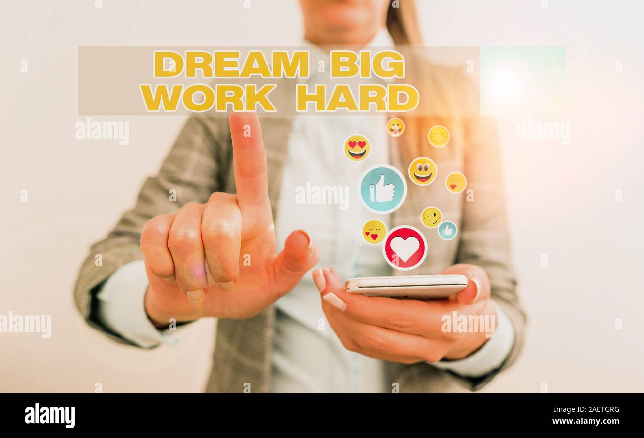 Conceptual Hand Writing Showing Dream Big Work Hard Concept