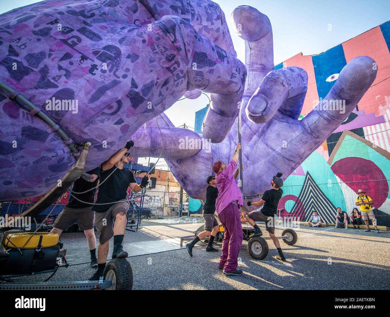 The Squonk Opera being set up by workers at Artscape 2019, Baltimore Maryland Stock Photo
