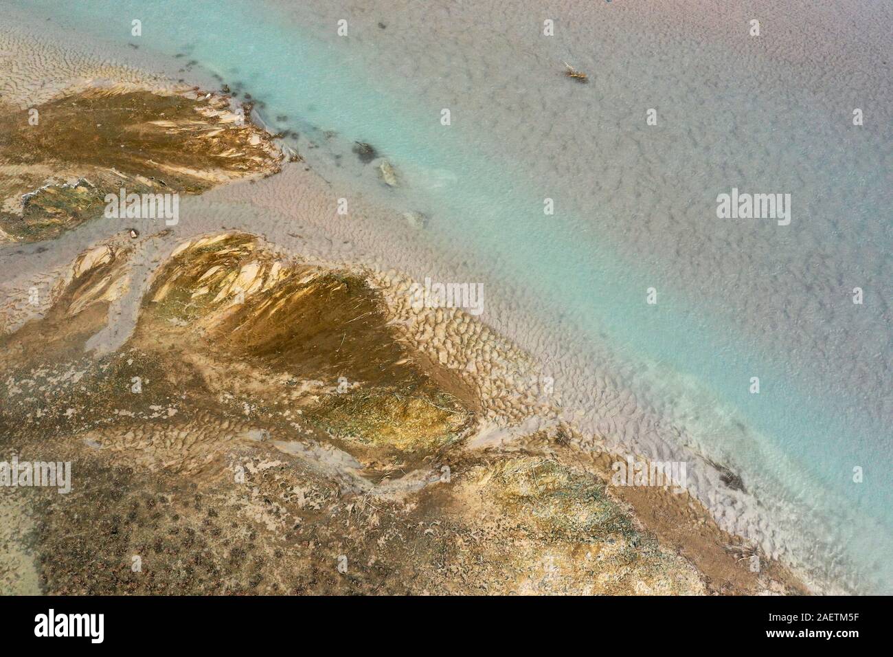Aerial view of the south part of the Aibi River in Bortala mongol autonomous prefecture in north-west China's Xinjiang Uygur Autonomous Region, 2 Nove Stock Photo