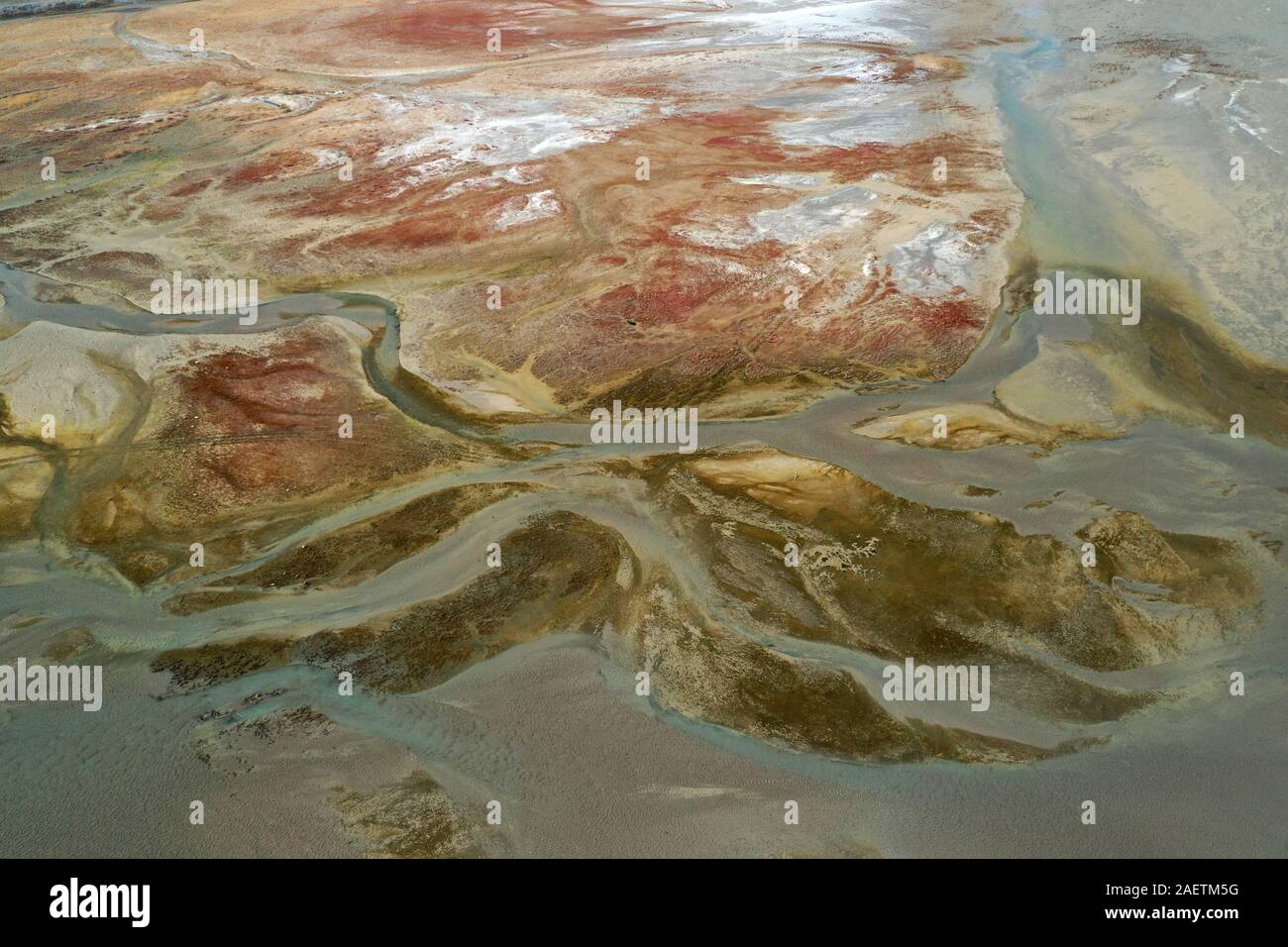 Aerial view of the south part of the Aibi River in Bortala mongol autonomous prefecture in north-west China's Xinjiang Uygur Autonomous Region, 2 Nove Stock Photo