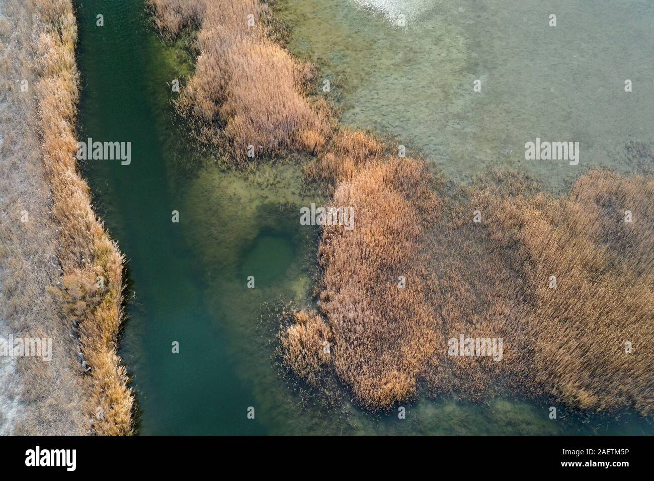 Aerial view of the south part of the Aibi River in Bortala mongol autonomous prefecture in north-west China's Xinjiang Uygur Autonomous Region, 2 Nove Stock Photo