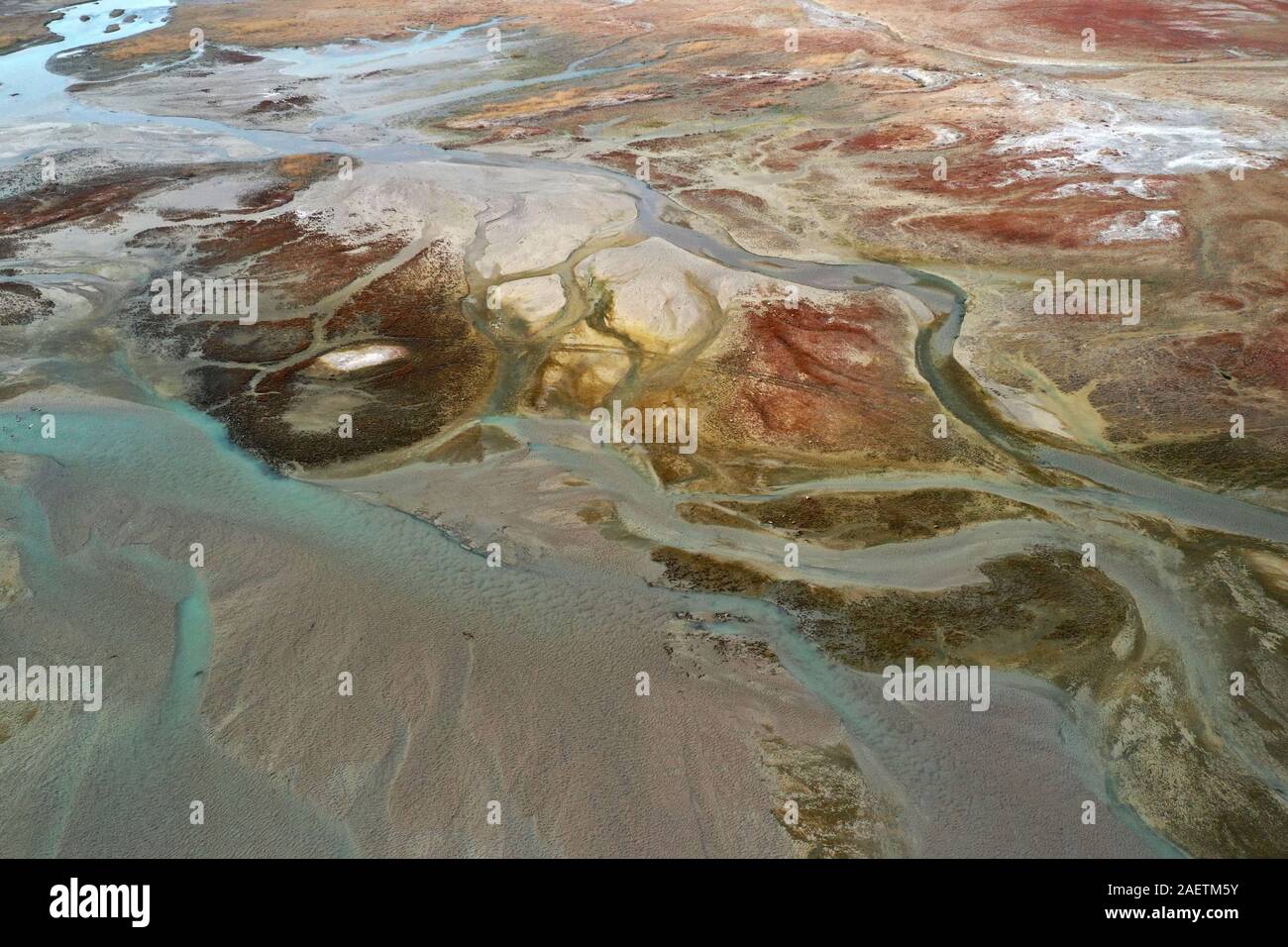 Aerial view of the south part of the Aibi River in Bortala mongol autonomous prefecture in north-west China's Xinjiang Uygur Autonomous Region, 2 Nove Stock Photo