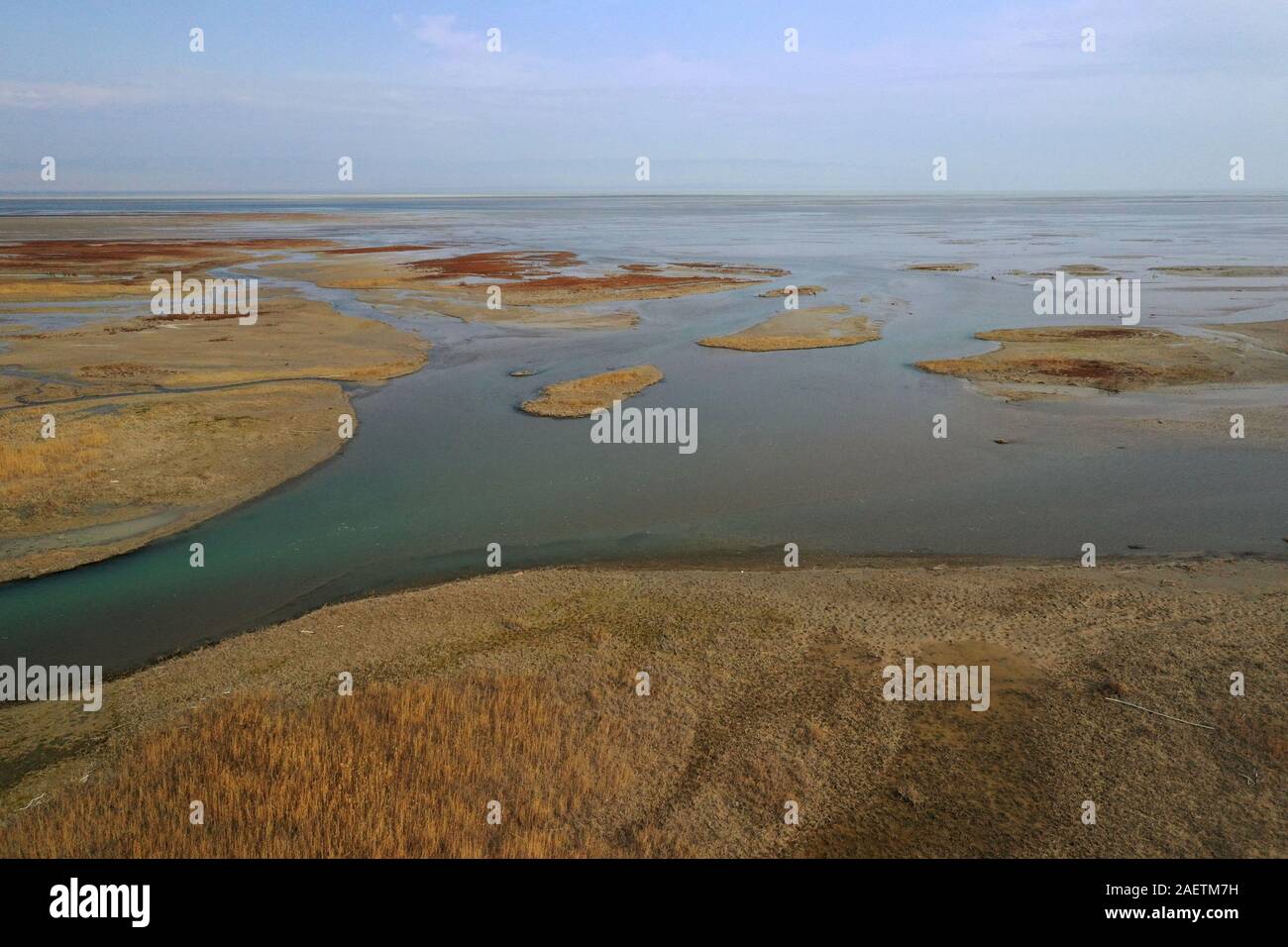 Aerial view of the south part of the Aibi River in Bortala mongol autonomous prefecture in north-west China's Xinjiang Uygur Autonomous Region, 2 Nove Stock Photo