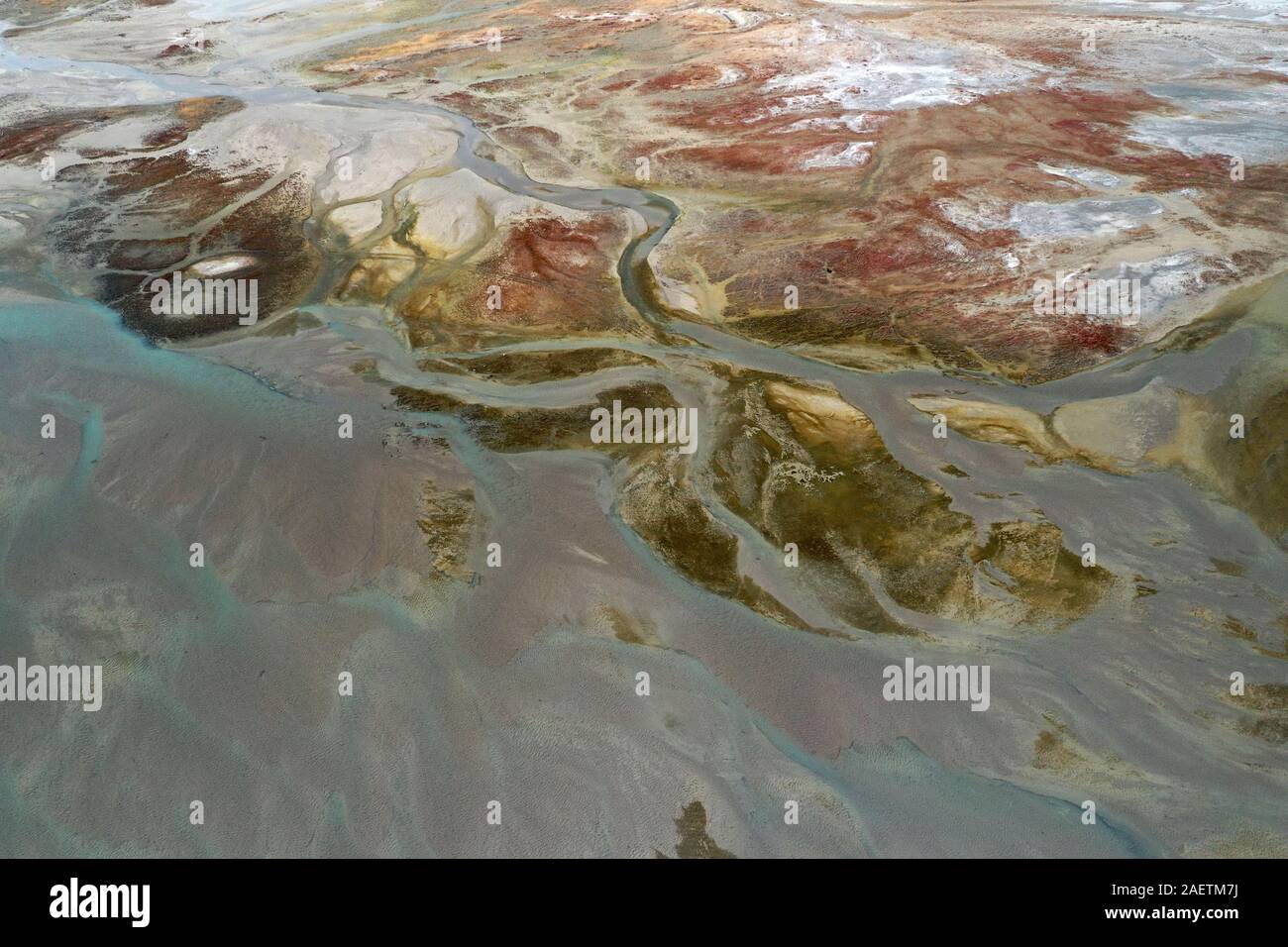 Aerial view of the south part of the Aibi River in Bortala mongol autonomous prefecture in north-west China's Xinjiang Uygur Autonomous Region, 2 Nove Stock Photo