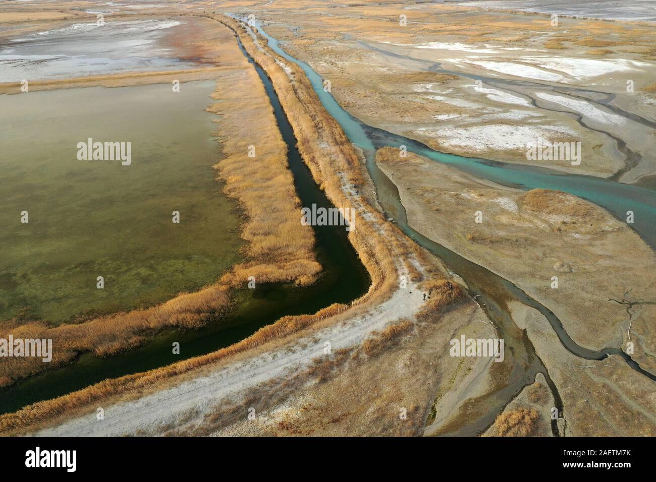 Aerial view of the south part of the Aibi River in Bortala mongol autonomous prefecture in north-west China's Xinjiang Uygur Autonomous Region, 2 Nove Stock Photo