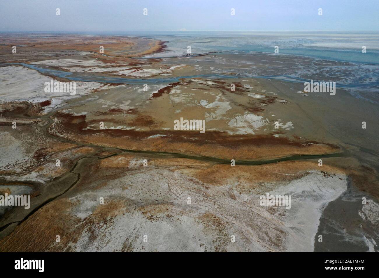 Aerial view of the south part of the Aibi River in Bortala mongol autonomous prefecture in north-west China's Xinjiang Uygur Autonomous Region, 2 Nove Stock Photo
