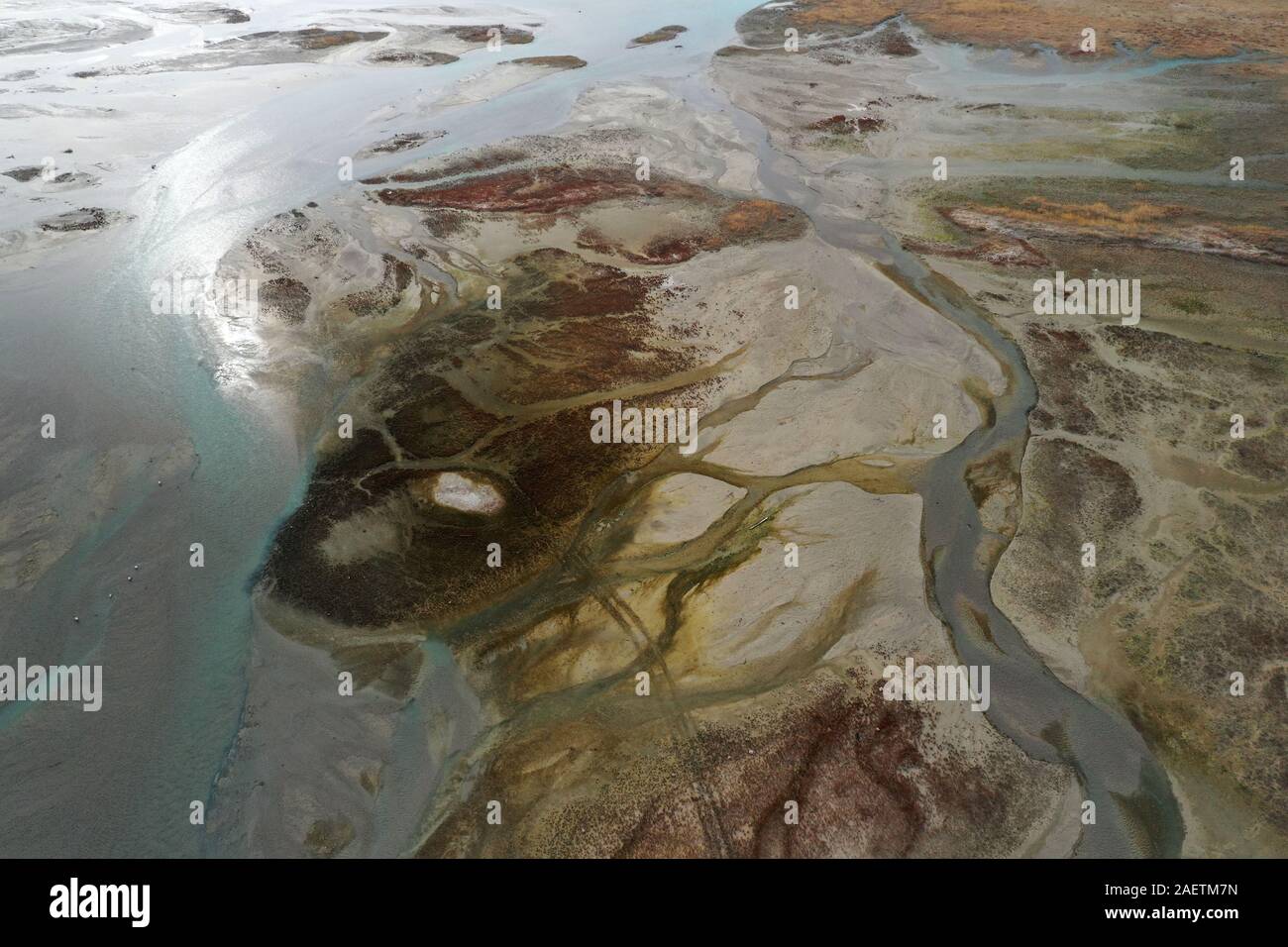 Aerial view of the south part of the Aibi River in Bortala mongol autonomous prefecture in north-west China's Xinjiang Uygur Autonomous Region, 2 Nove Stock Photo