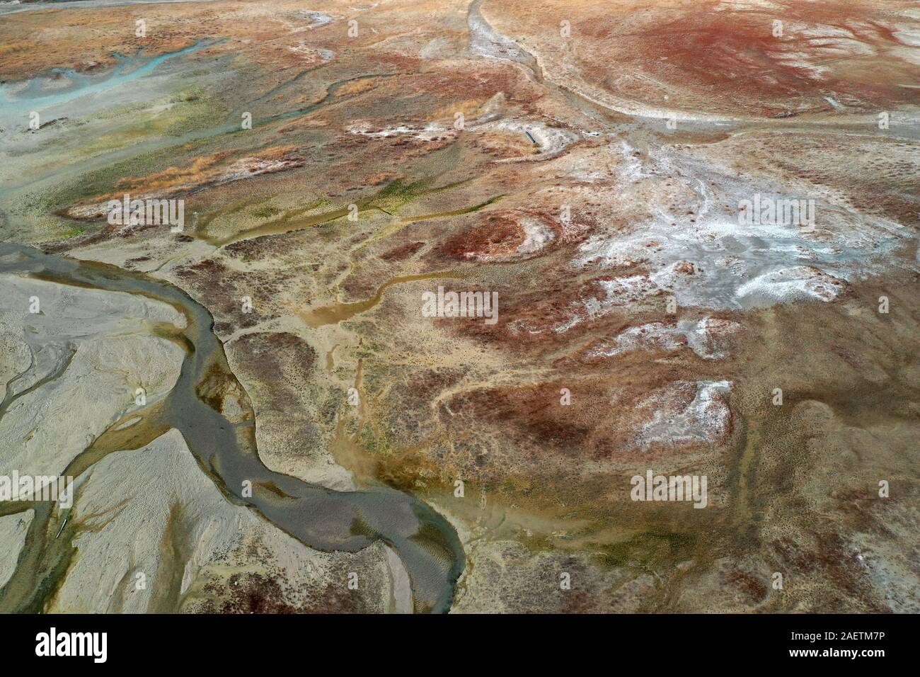 Aerial view of the south part of the Aibi River in Bortala mongol autonomous prefecture in north-west China's Xinjiang Uygur Autonomous Region, 2 Nove Stock Photo