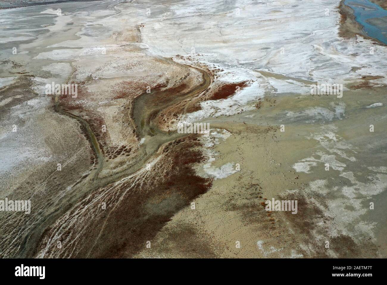 Aerial view of the south part of the Aibi River in Bortala mongol autonomous prefecture in north-west China's Xinjiang Uygur Autonomous Region, 2 Nove Stock Photo