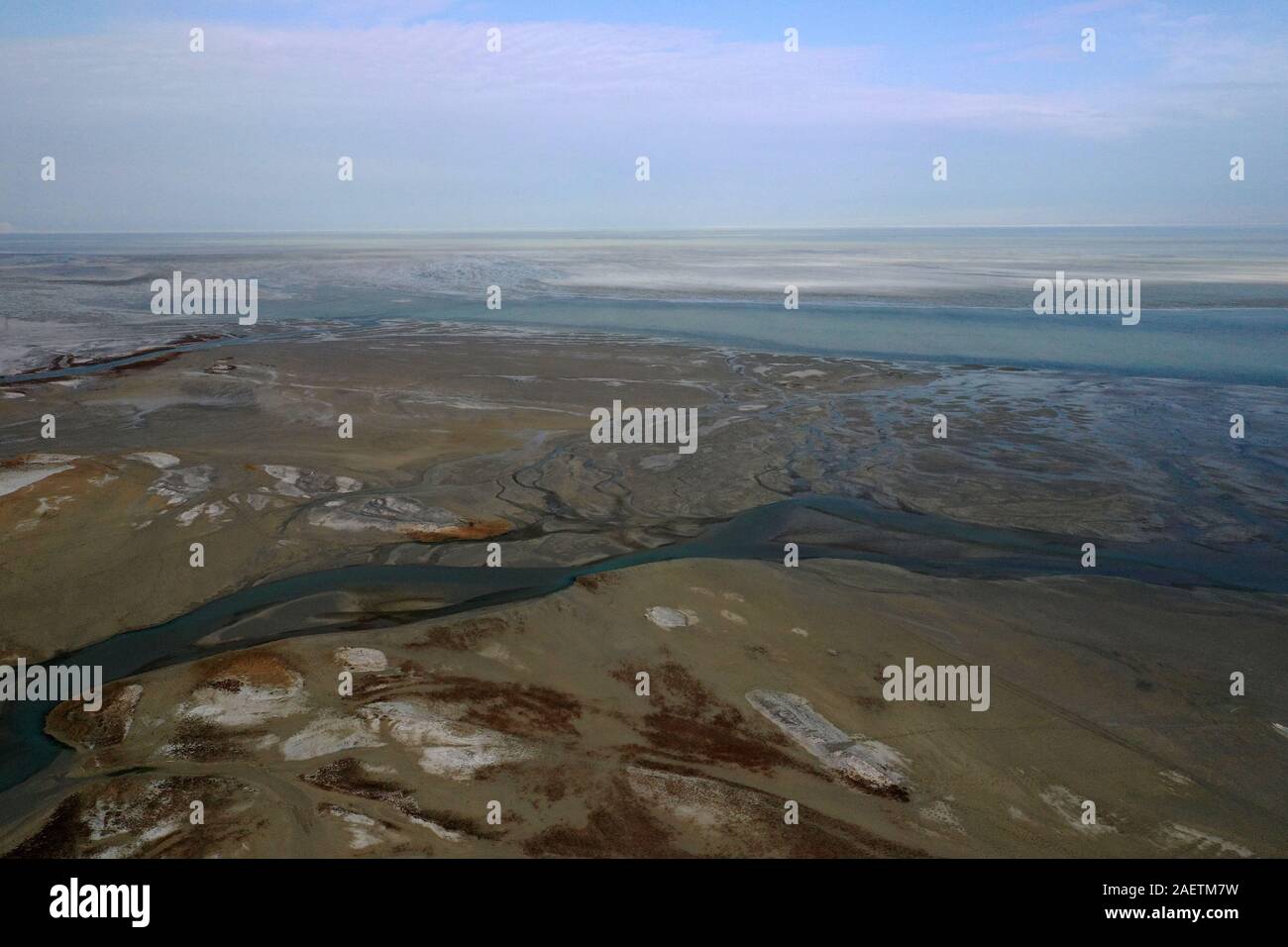 Aerial view of the south part of the Aibi River in Bortala mongol autonomous prefecture in north-west China's Xinjiang Uygur Autonomous Region, 2 Nove Stock Photo