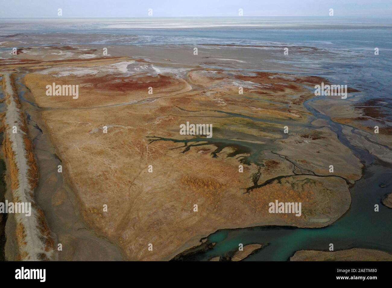 Aerial view of the south part of the Aibi River in Bortala mongol autonomous prefecture in north-west China's Xinjiang Uygur Autonomous Region, 2 Nove Stock Photo