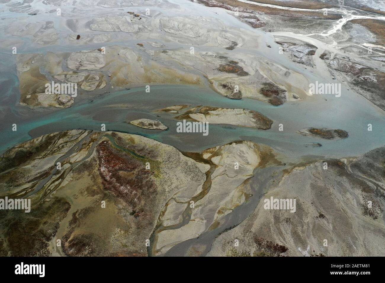 Aerial view of the south part of the Aibi River in Bortala mongol autonomous prefecture in north-west China's Xinjiang Uygur Autonomous Region, 2 Nove Stock Photo