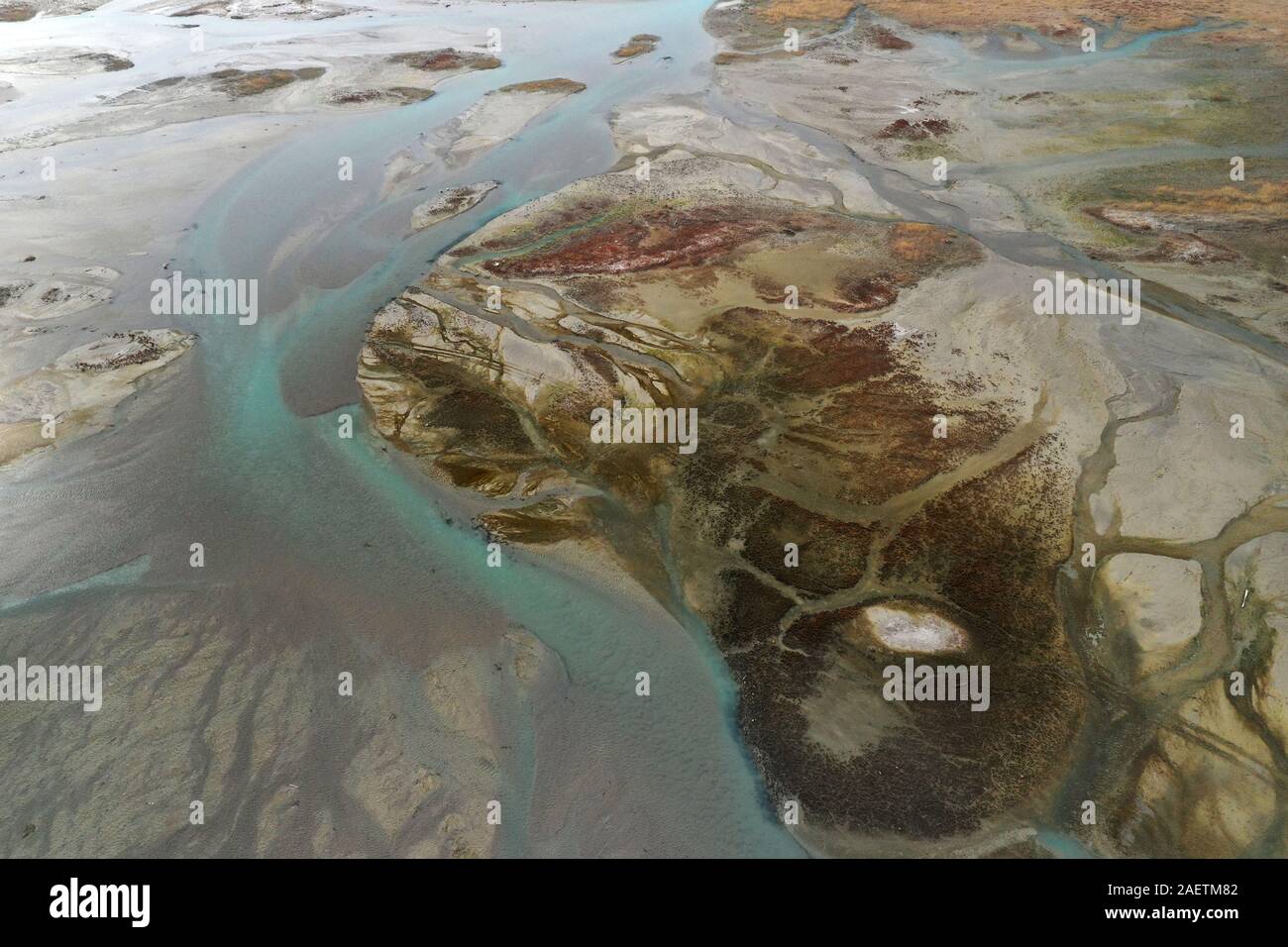 Aerial view of the south part of the Aibi River in Bortala mongol autonomous prefecture in north-west China's Xinjiang Uygur Autonomous Region, 2 Nove Stock Photo