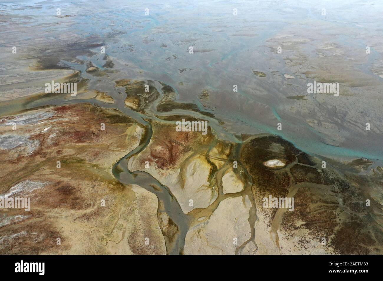 Aerial view of the south part of the Aibi River in Bortala mongol autonomous prefecture in north-west China's Xinjiang Uygur Autonomous Region, 2 Nove Stock Photo