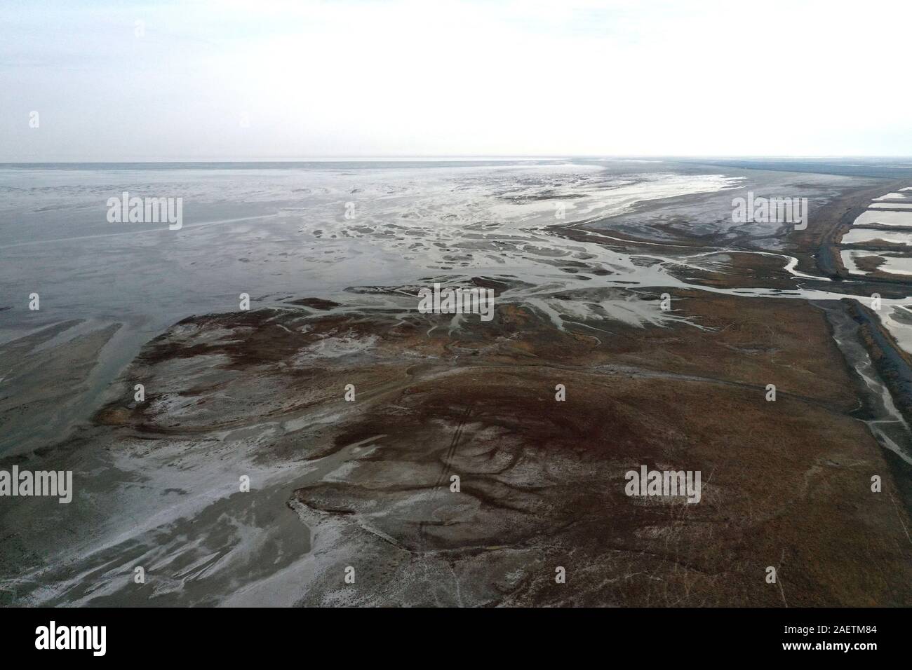 Aerial view of the south part of the Aibi River in Bortala mongol autonomous prefecture in north-west China's Xinjiang Uygur Autonomous Region, 2 Nove Stock Photo