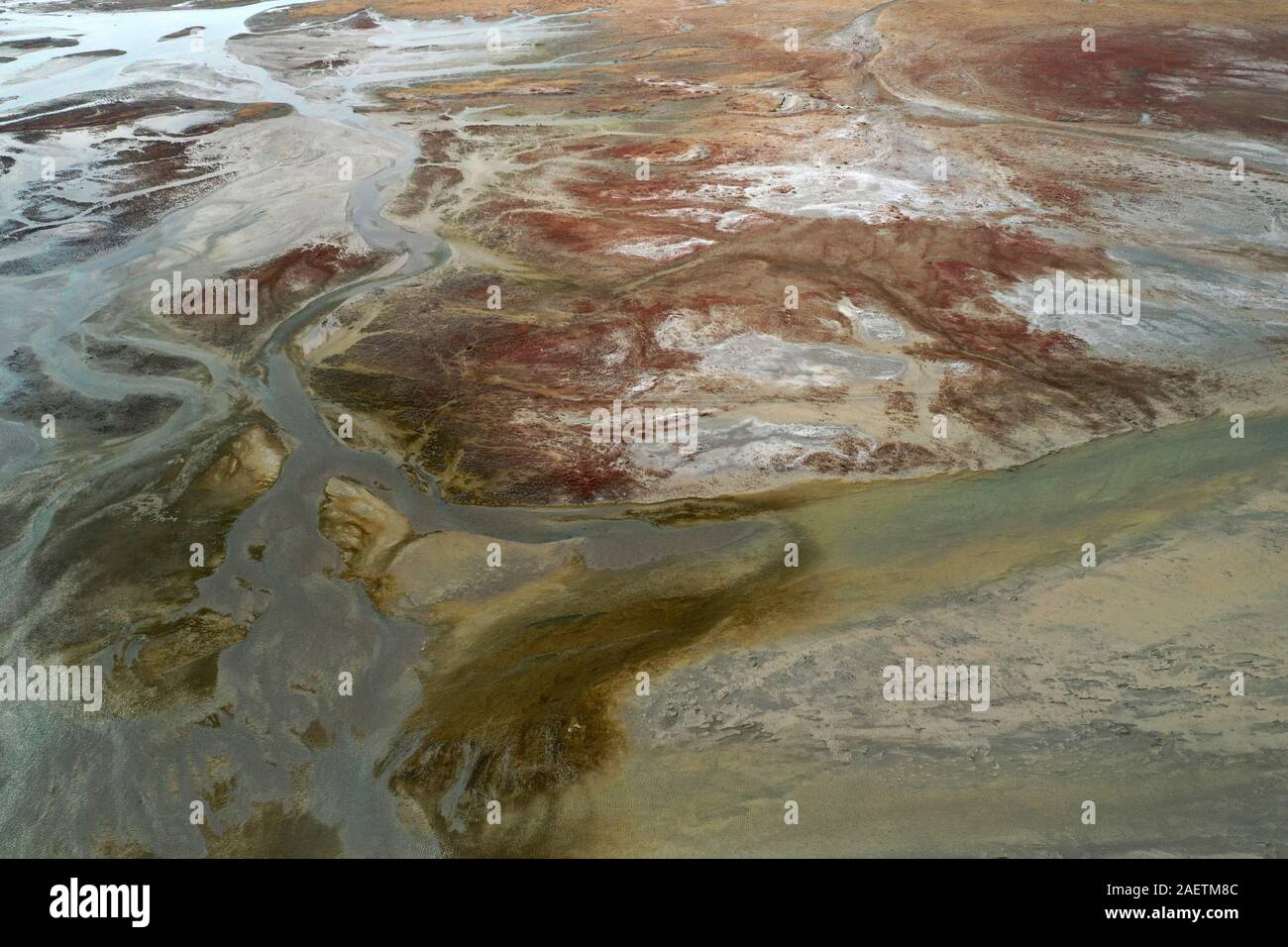 Aerial view of the south part of the Aibi River in Bortala mongol autonomous prefecture in north-west China's Xinjiang Uygur Autonomous Region, 2 Nove Stock Photo