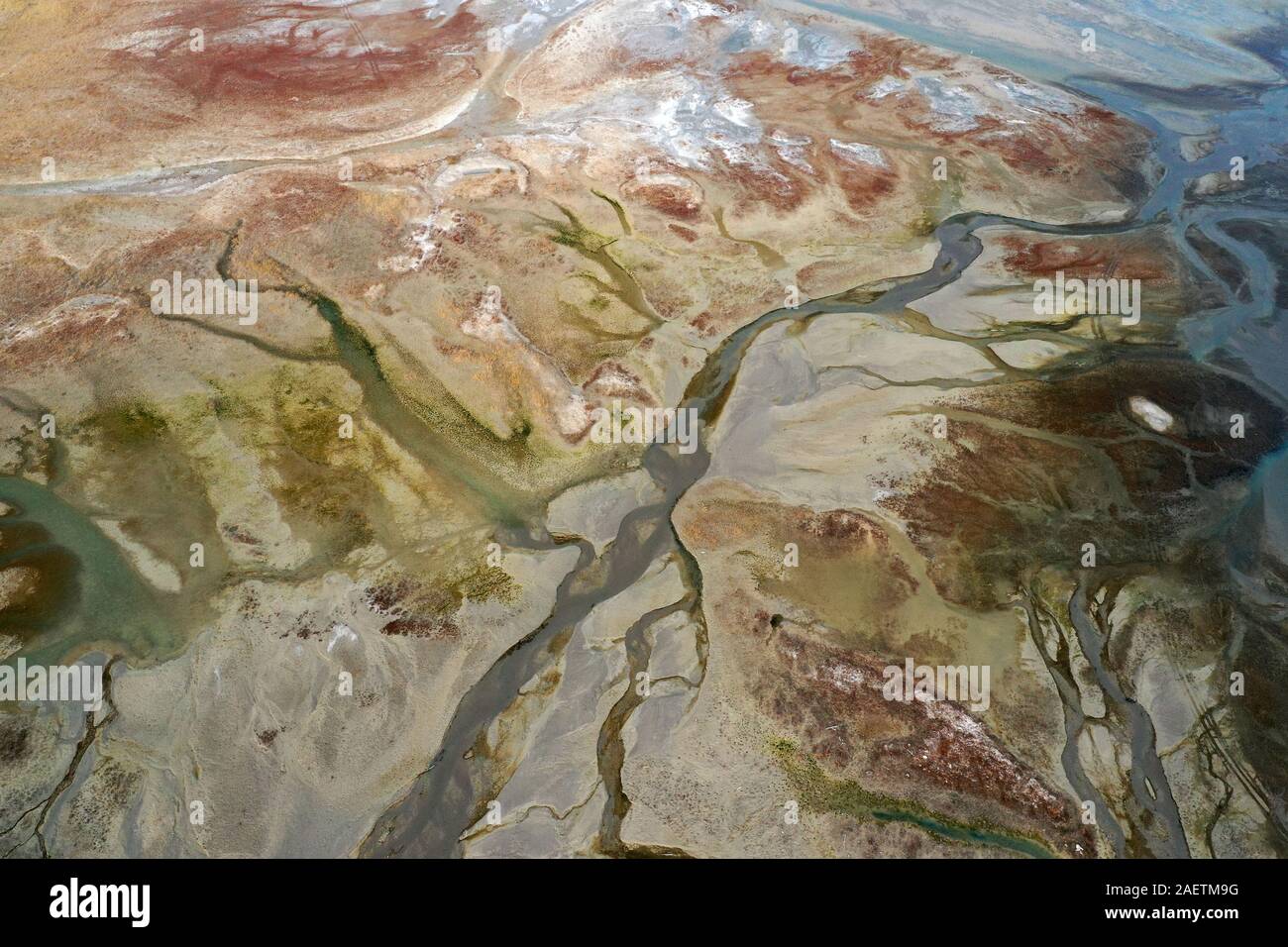 Aerial view of the south part of the Aibi River in Bortala mongol autonomous prefecture in north-west China's Xinjiang Uygur Autonomous Region, 2 Nove Stock Photo