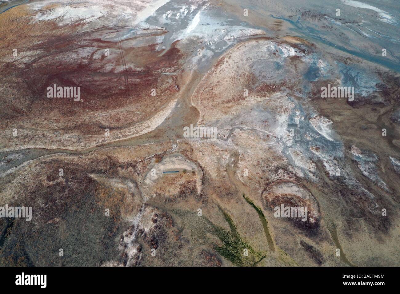 Aerial view of the south part of the Aibi River in Bortala mongol autonomous prefecture in north-west China's Xinjiang Uygur Autonomous Region, 2 Nove Stock Photo