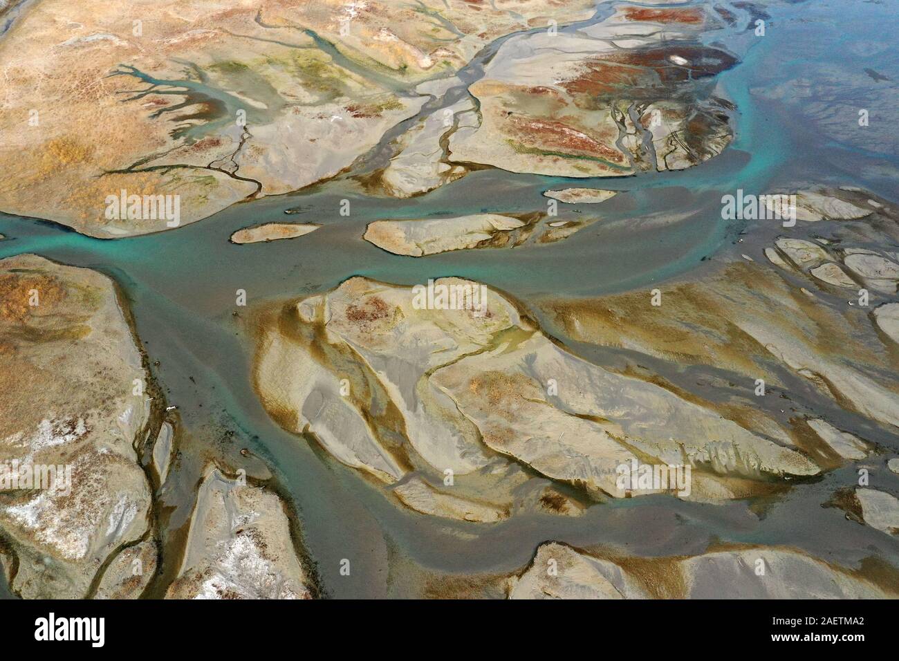 Aerial view of the south part of the Aibi River in Bortala mongol autonomous prefecture in north-west China's Xinjiang Uygur Autonomous Region, 2 Nove Stock Photo