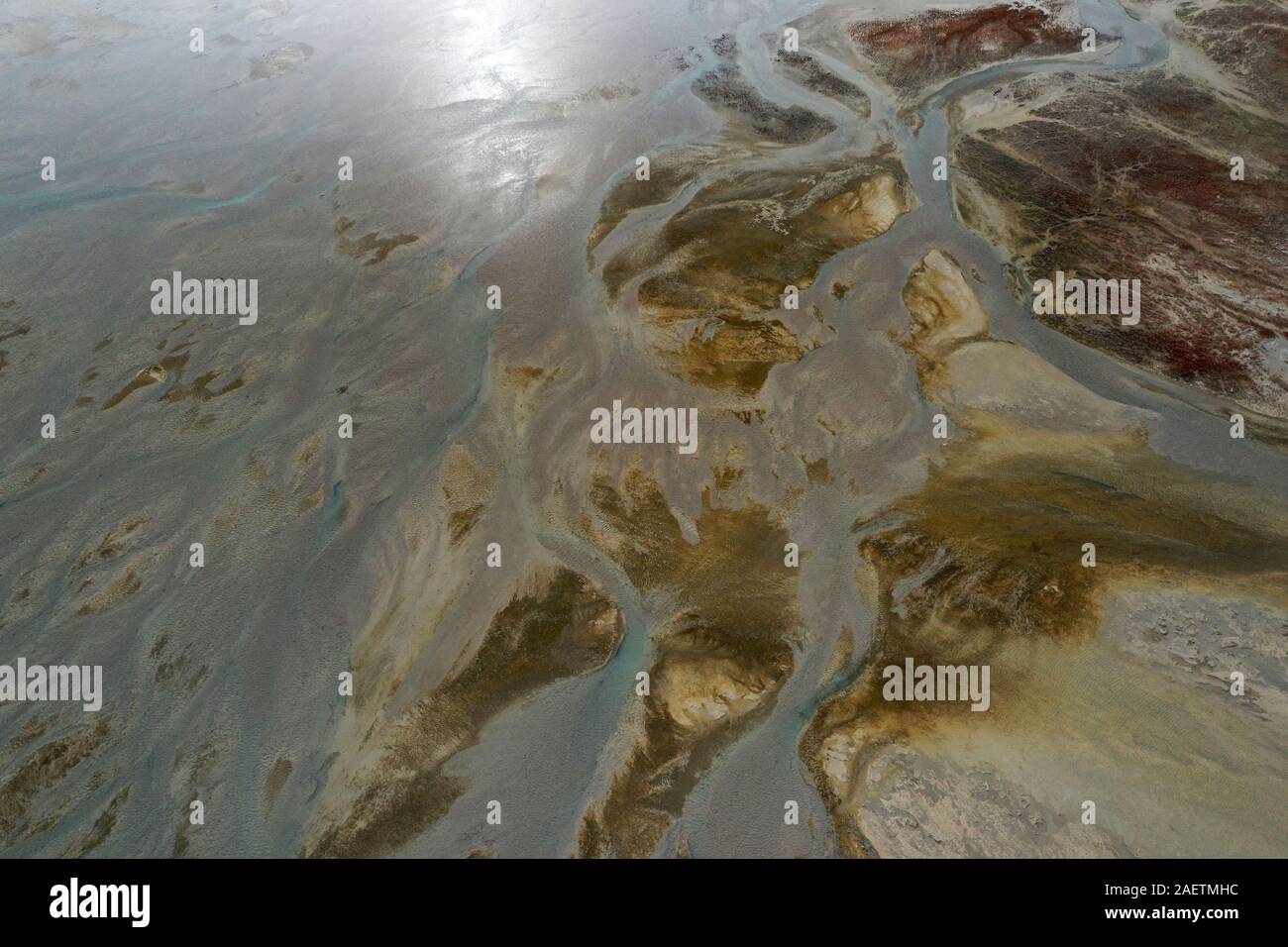 Aerial view of the south part of the Aibi River in Bortala mongol autonomous prefecture in north-west China's Xinjiang Uygur Autonomous Region, 2 Nove Stock Photo
