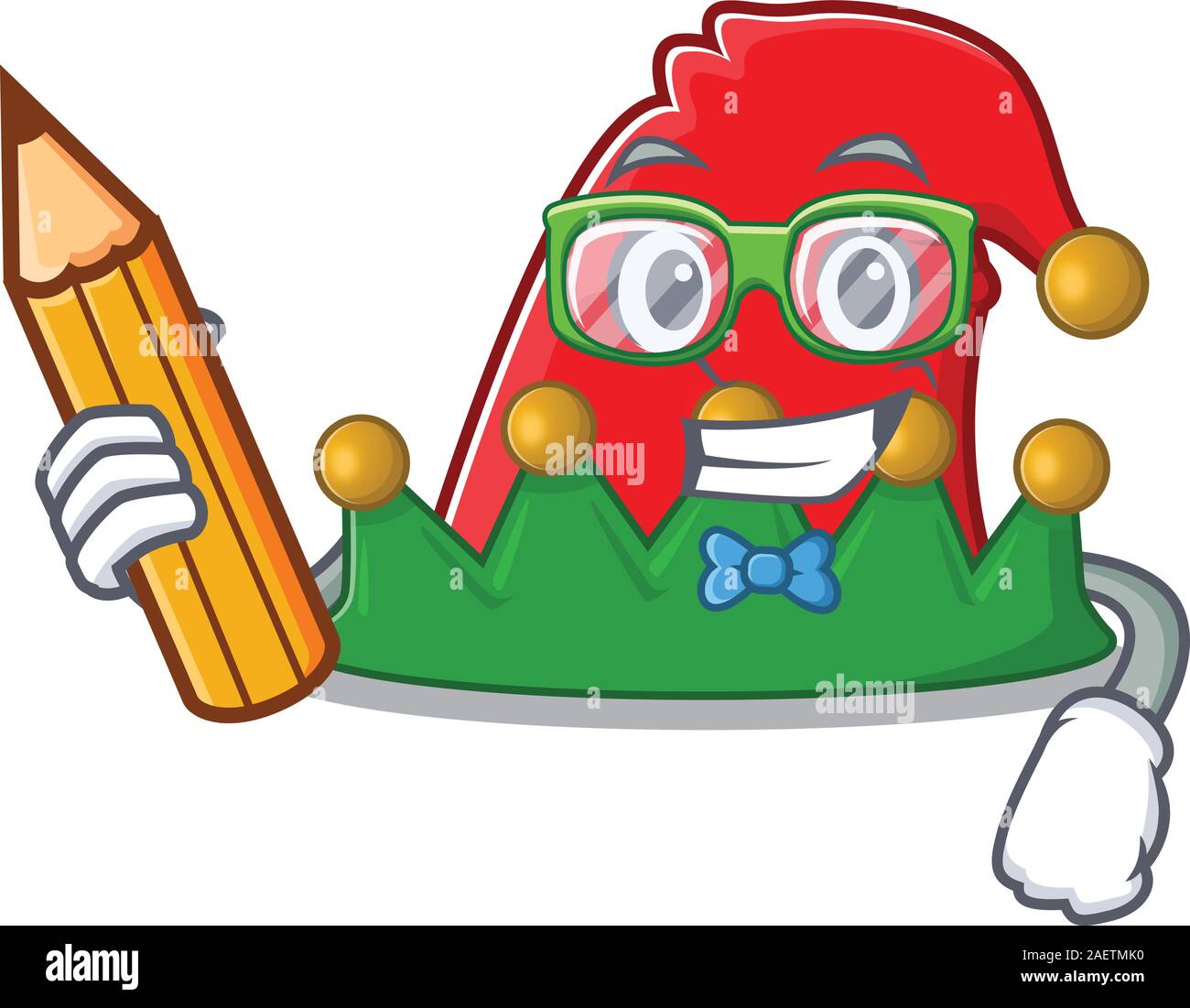 Student Elf Cool smart Student elf hat character holding pencil Stock Vector Image ...