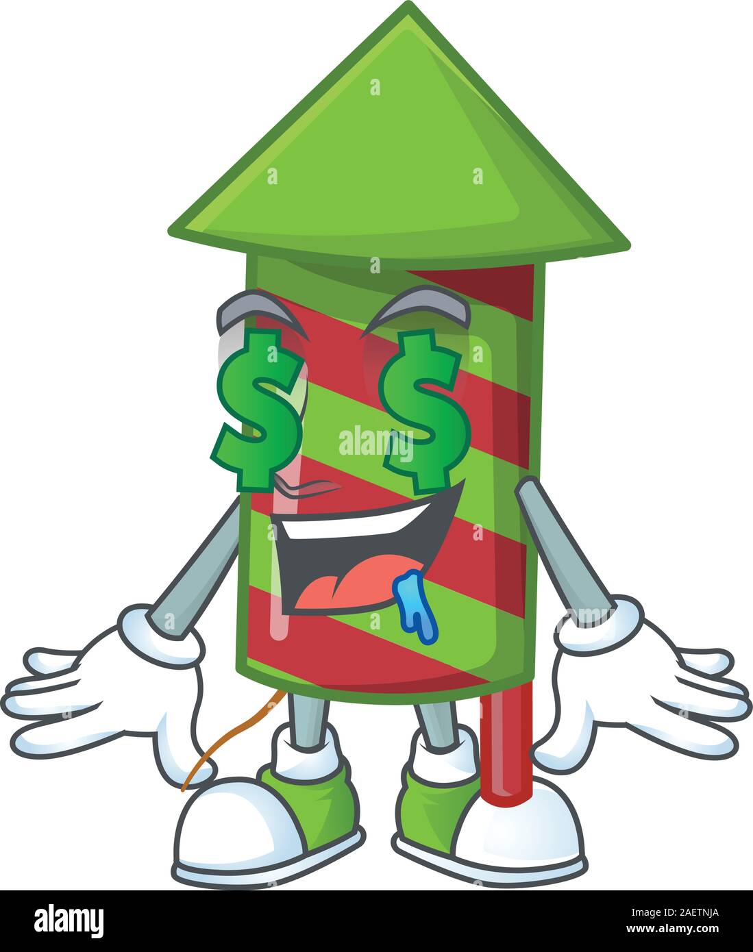 Green stripes fireworks rocket with Money eye cartoon character design ...
