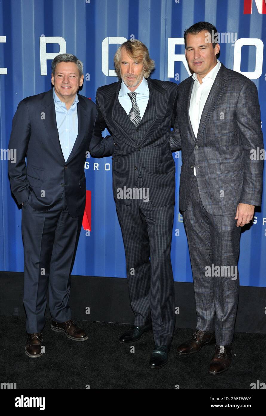 New York, USA. 10th Dec, 2019. L-R: Netflix exec Ted Sarandos, director Michael Bay and Netflix exec Scott Stuber attend the NY premiere of 6 Underground at The Shed at Hudson Yards in New York, NY on December 10, 2019. (Photo by Stephen Smith/SIPA USA) Credit: Sipa USA/Alamy Live News Stock Photo
