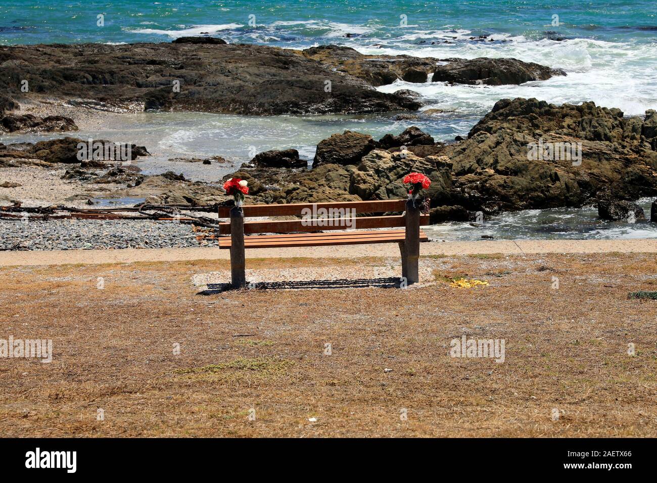 Memorial bench along the beachfront at Bloubergstrand, Cape Town, South