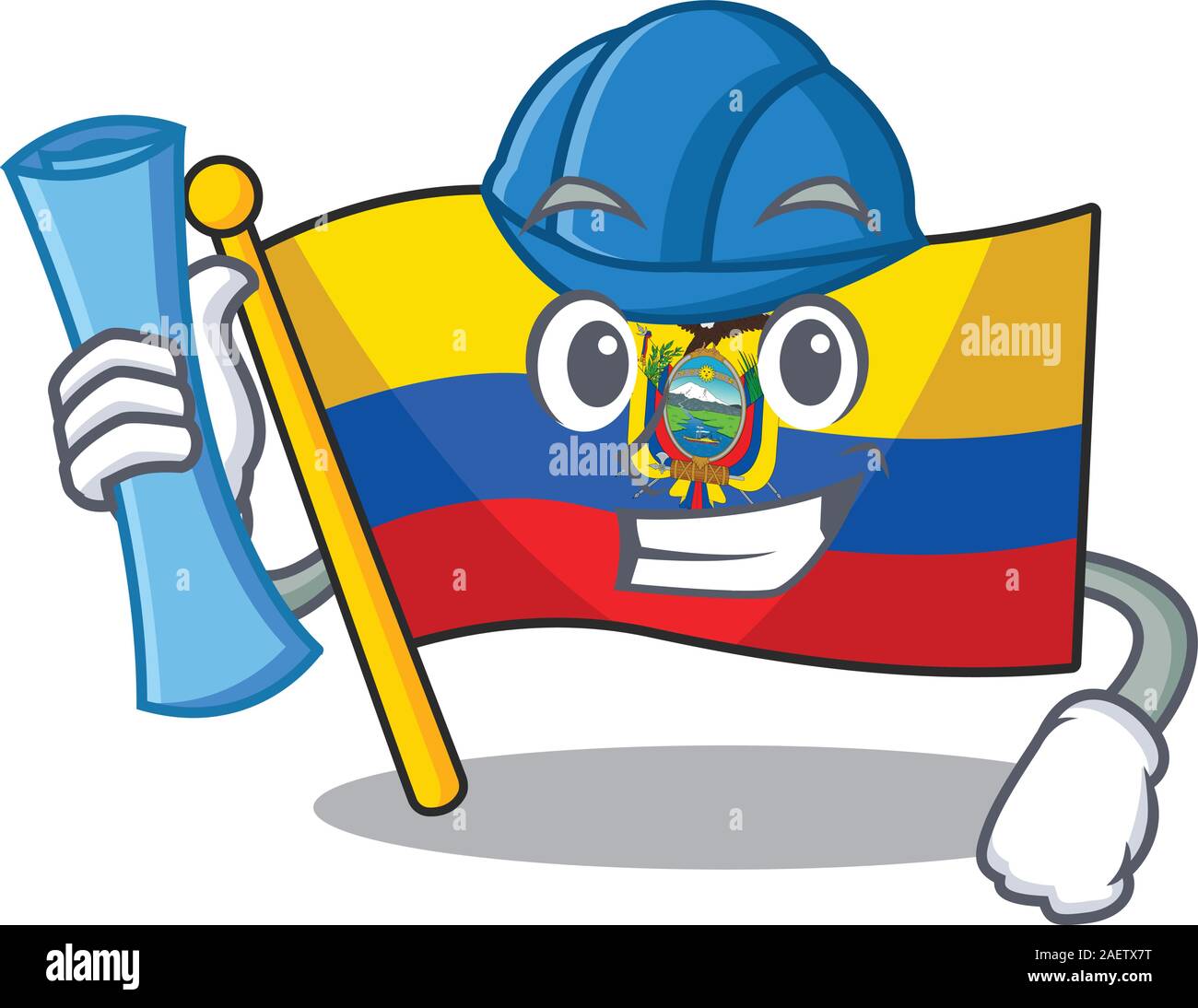 Cheerful Architect flag ecuador cartoon style holding blue prints Stock Vector