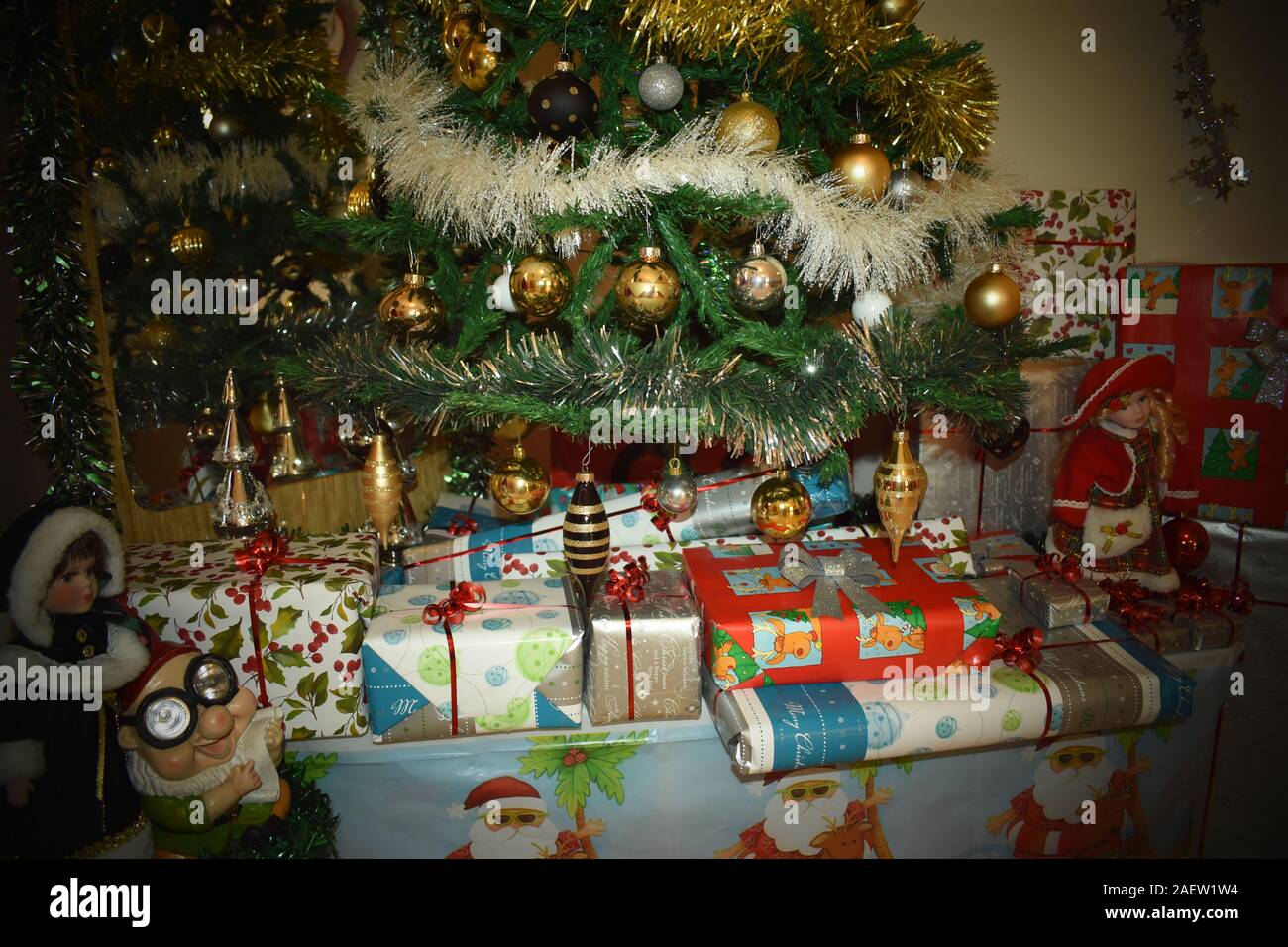 presents under the Christmas tree Stock Photo