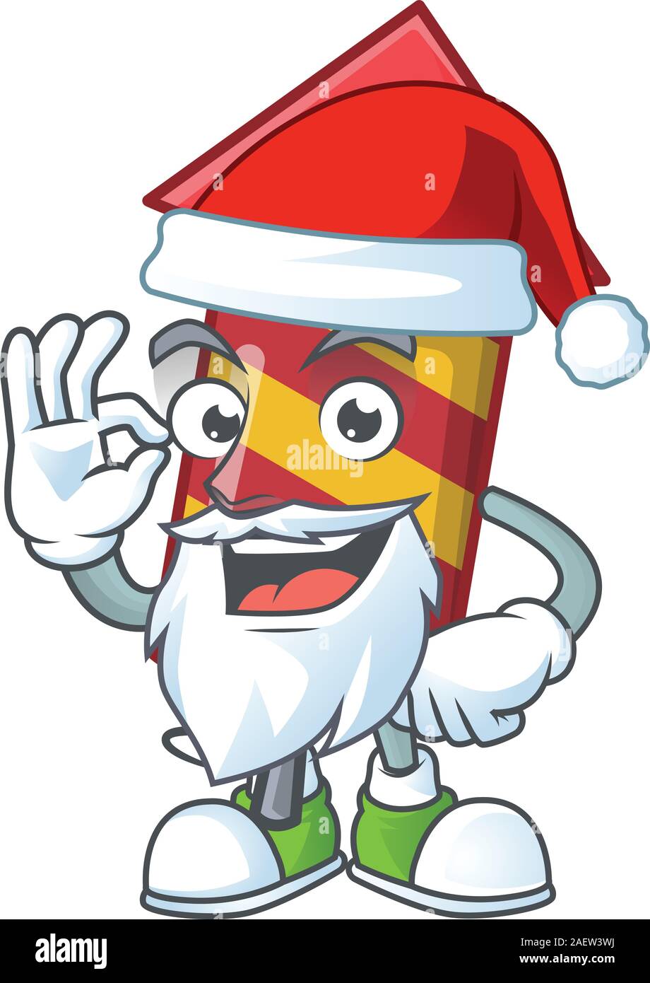 Red stripes fireworks rocket in Santa cartoon character design Stock Vector