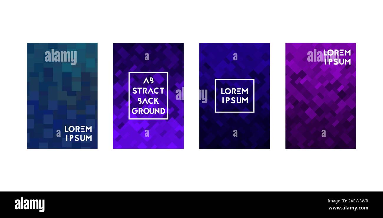 Cards set with pixel texture. Vector illustration. Gradient blue and purple. Stock Vector