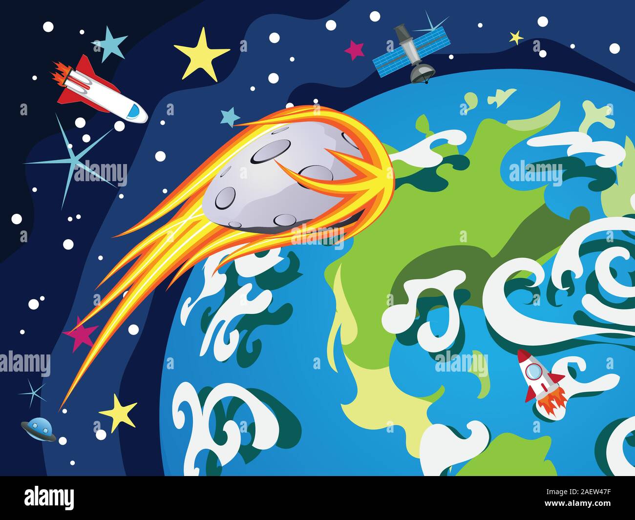 Cartoon planet Earth in open space with satellites Stock Vector Image ...
