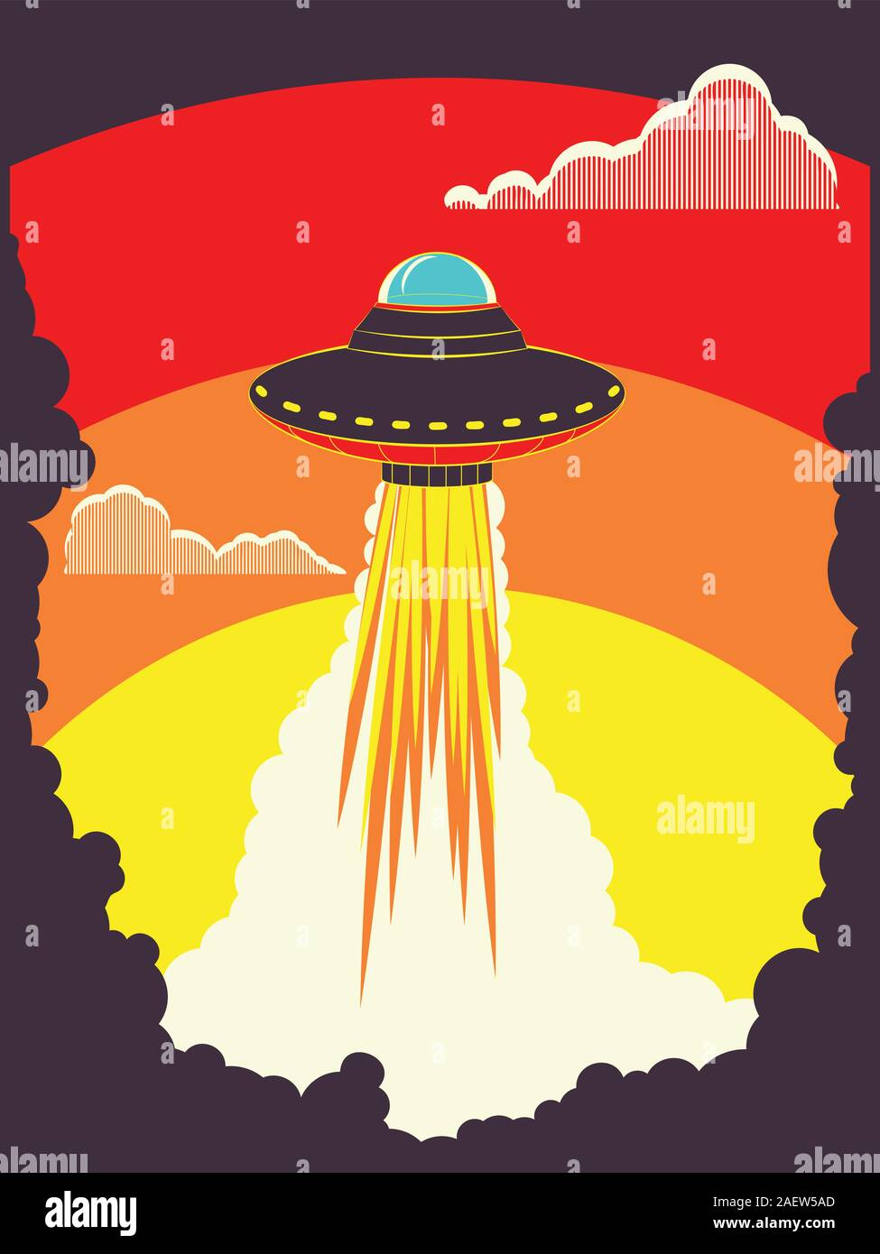Abstract flying ufo ship vintage poster design, flying saucer ...