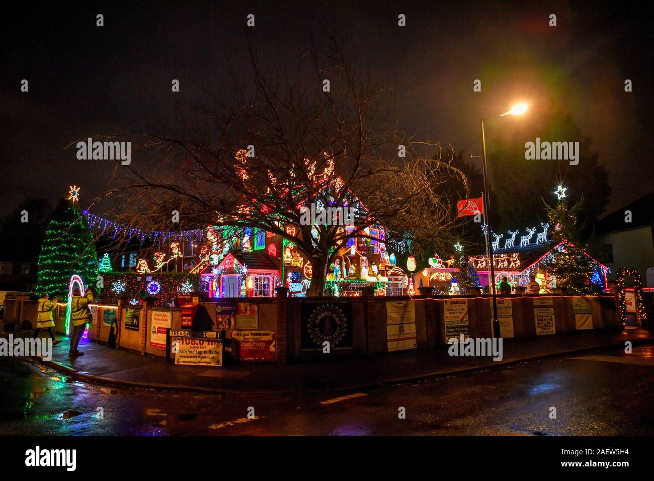 Christmas lights at a house in Brentry, Bristol, where the building is