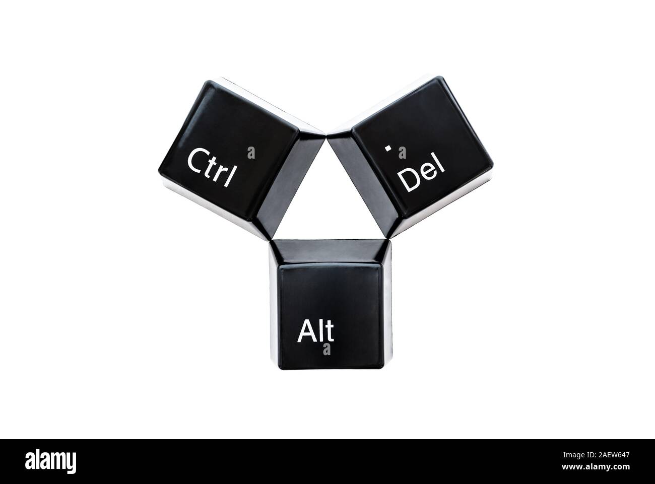 Ctrl, Alt, Del keyboard computer buttons closeup isolated on white background. Stock Photo