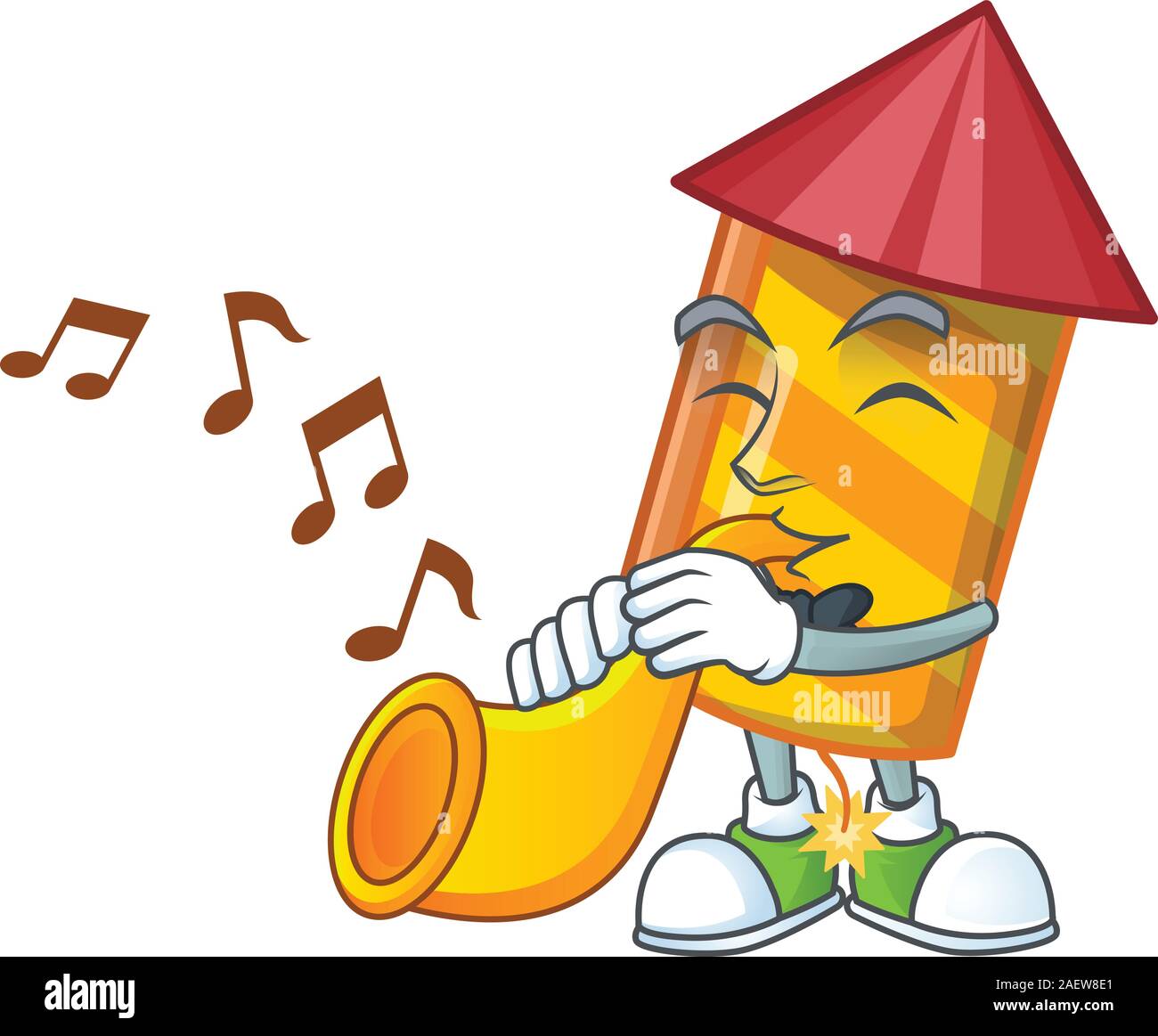 Super cool yellow stripes fireworks rocket cartoon character ...